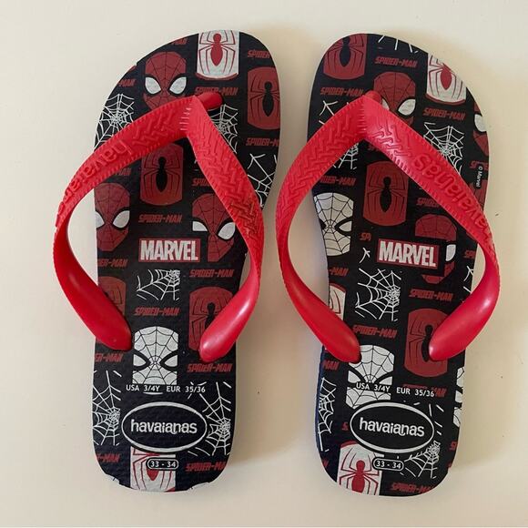 Havaianas Top Marvel Logomania Flip Flops Sandals Spider-Man Blue Red Kids 3 4 - Picture 1 of 4